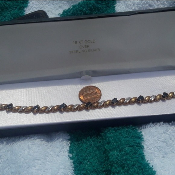 NWOT Tennis Bracelet 18kt Gold Sapphire Diamond - Picture 1 of 6